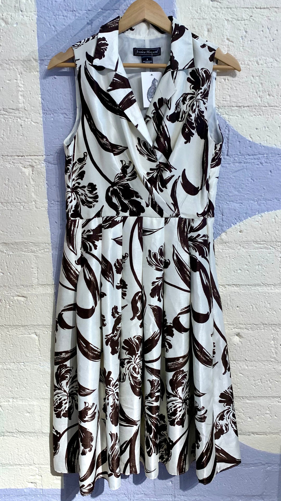 Vintage White & Brown Floral Pattern Dress