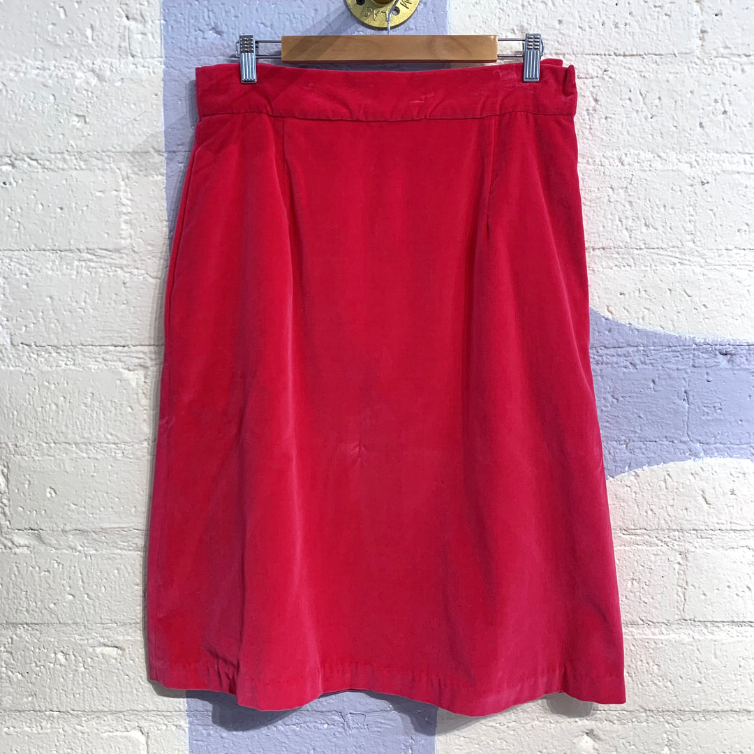 Vintage Hot Pink Velvet Midi Skirt
