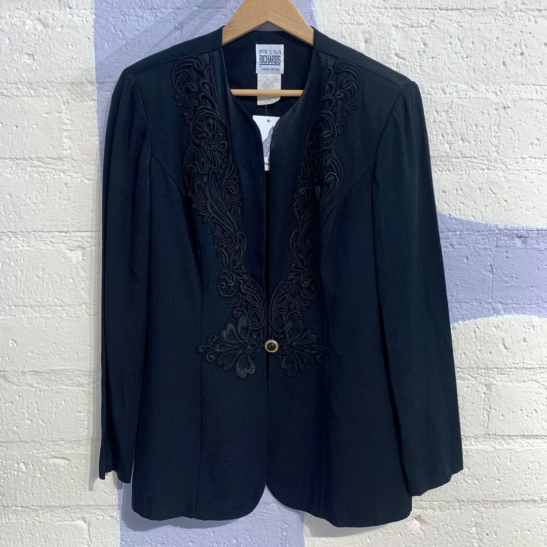Vintage Black Floral Embroidered Blazer