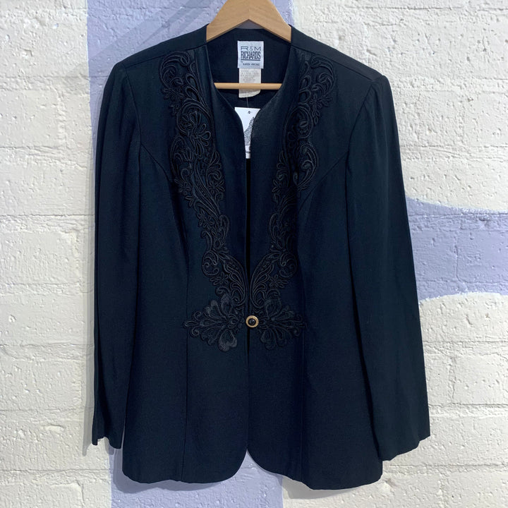 Vintage Black Floral Embroidered Blazer