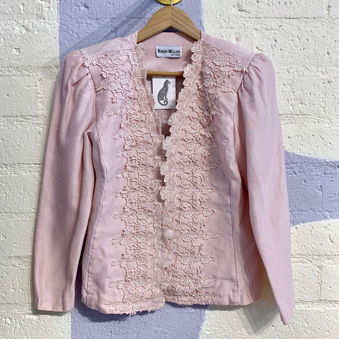 Vintage Powder Pink Lace Blazer