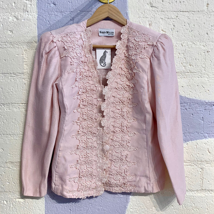 Vintage Powder Pink Lace Blazer