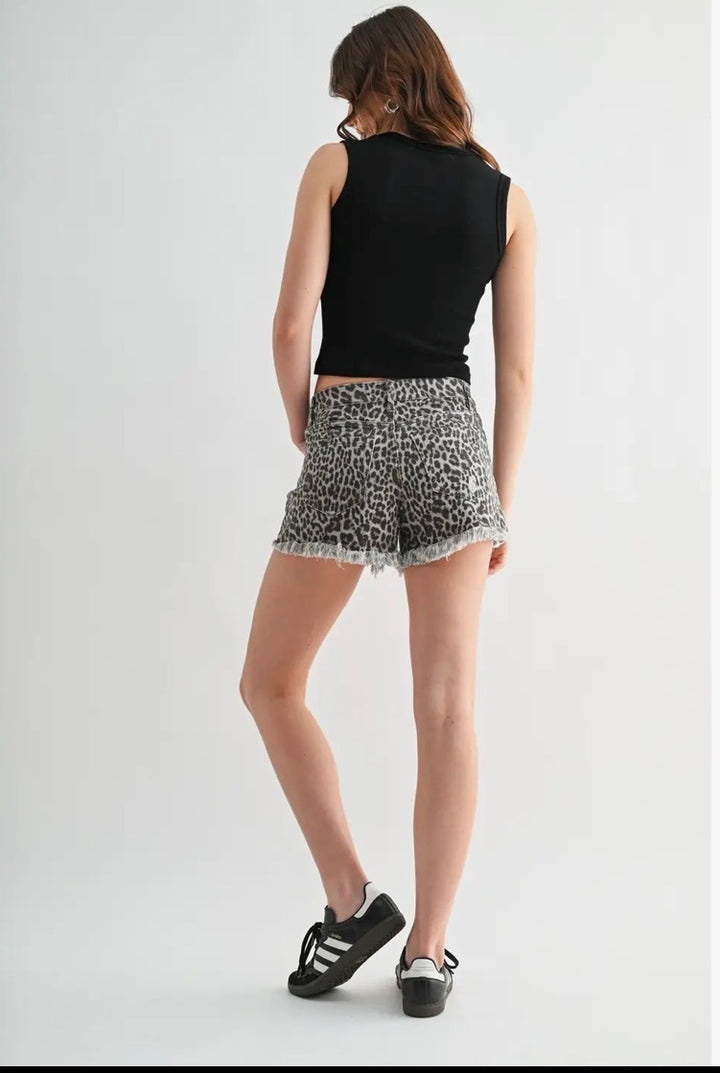 High-Rise Leopard Print Shorts Jeans