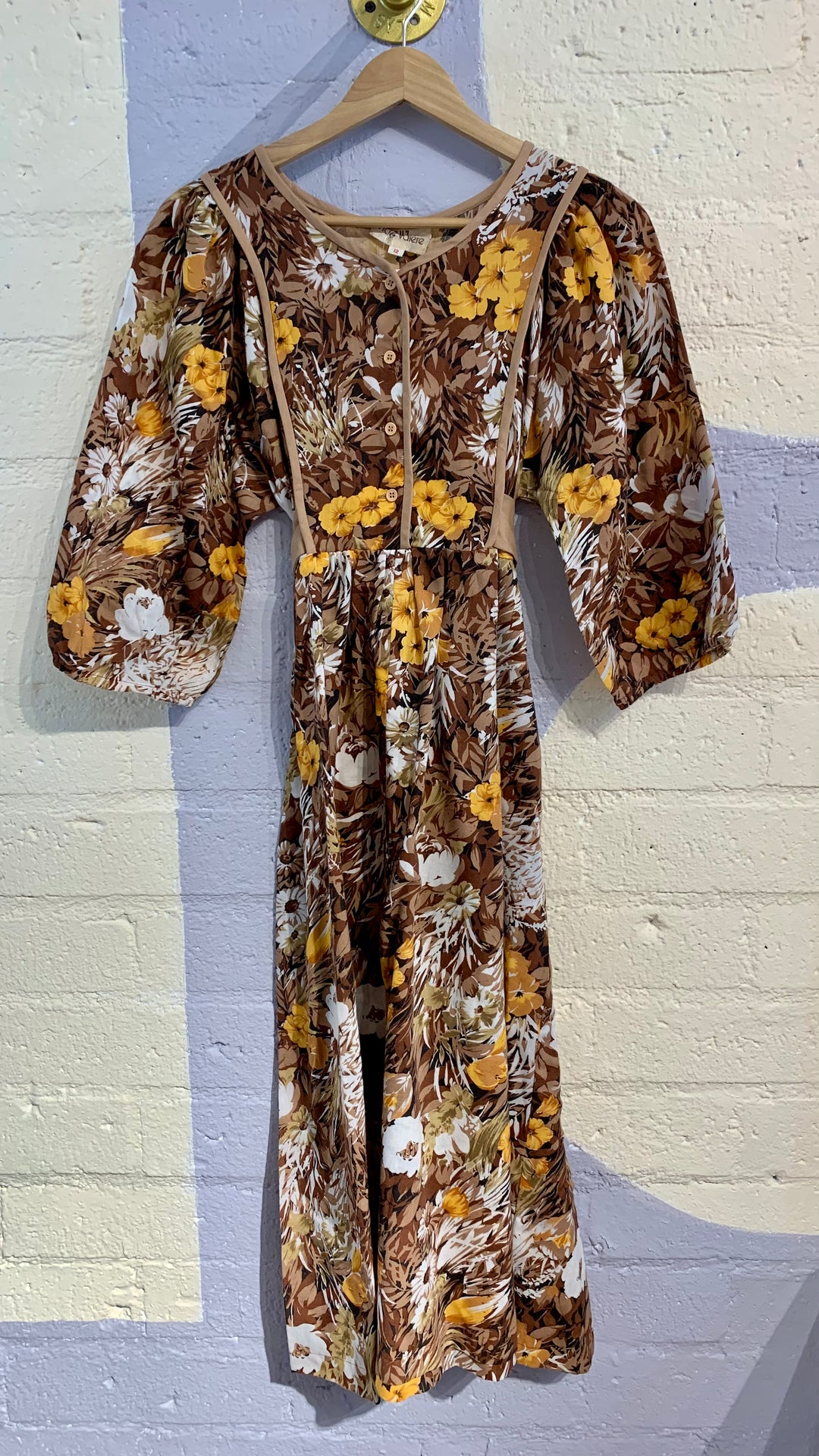 Vintage 70's Brown & Yellow Floral Maxi Dress