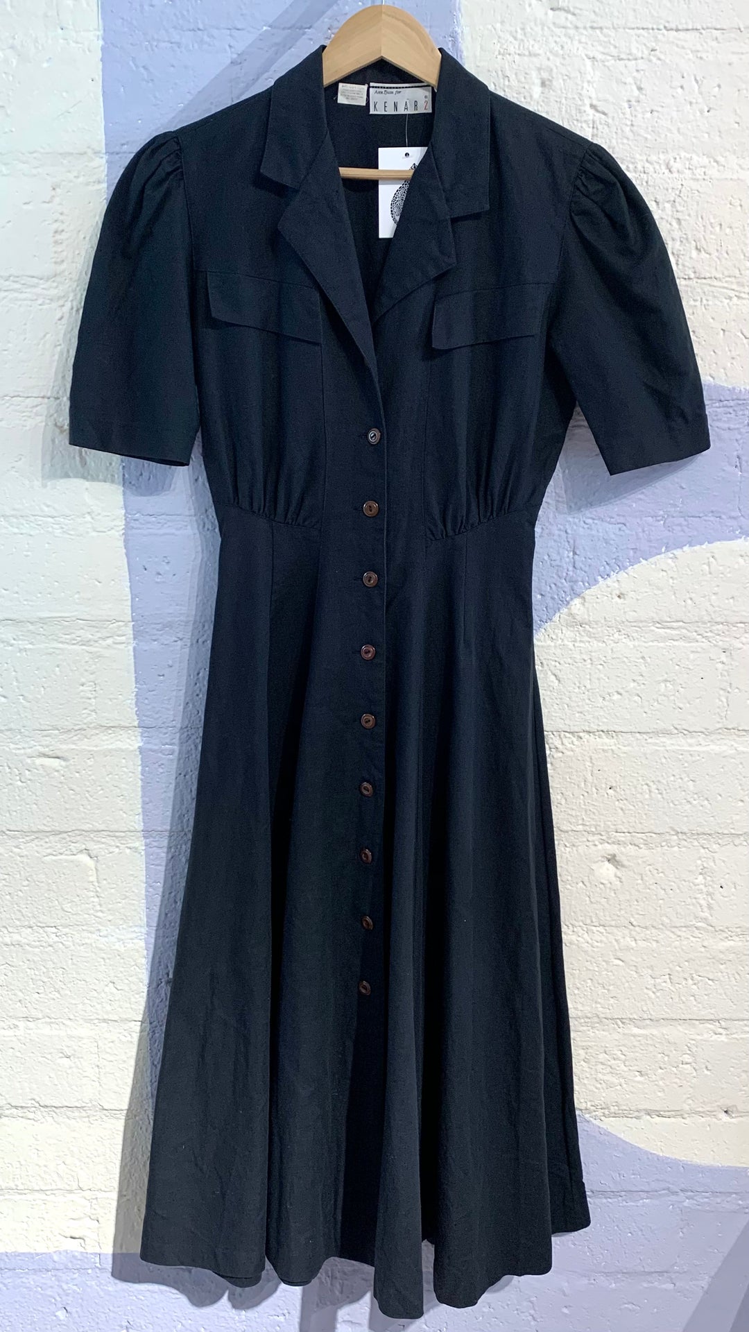 Vintage Black Midi Shirt Dress