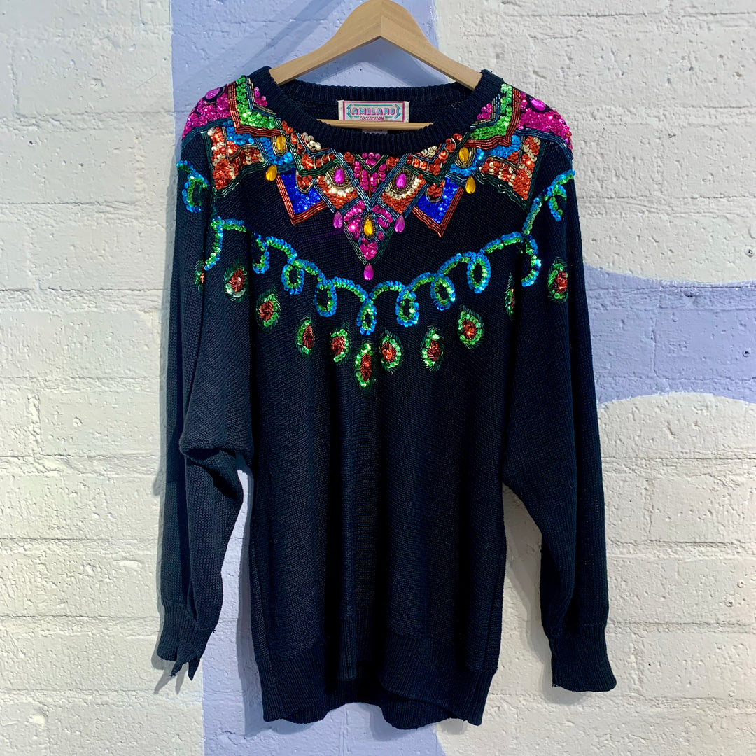 Vintage Sequin Black Knit Sweater