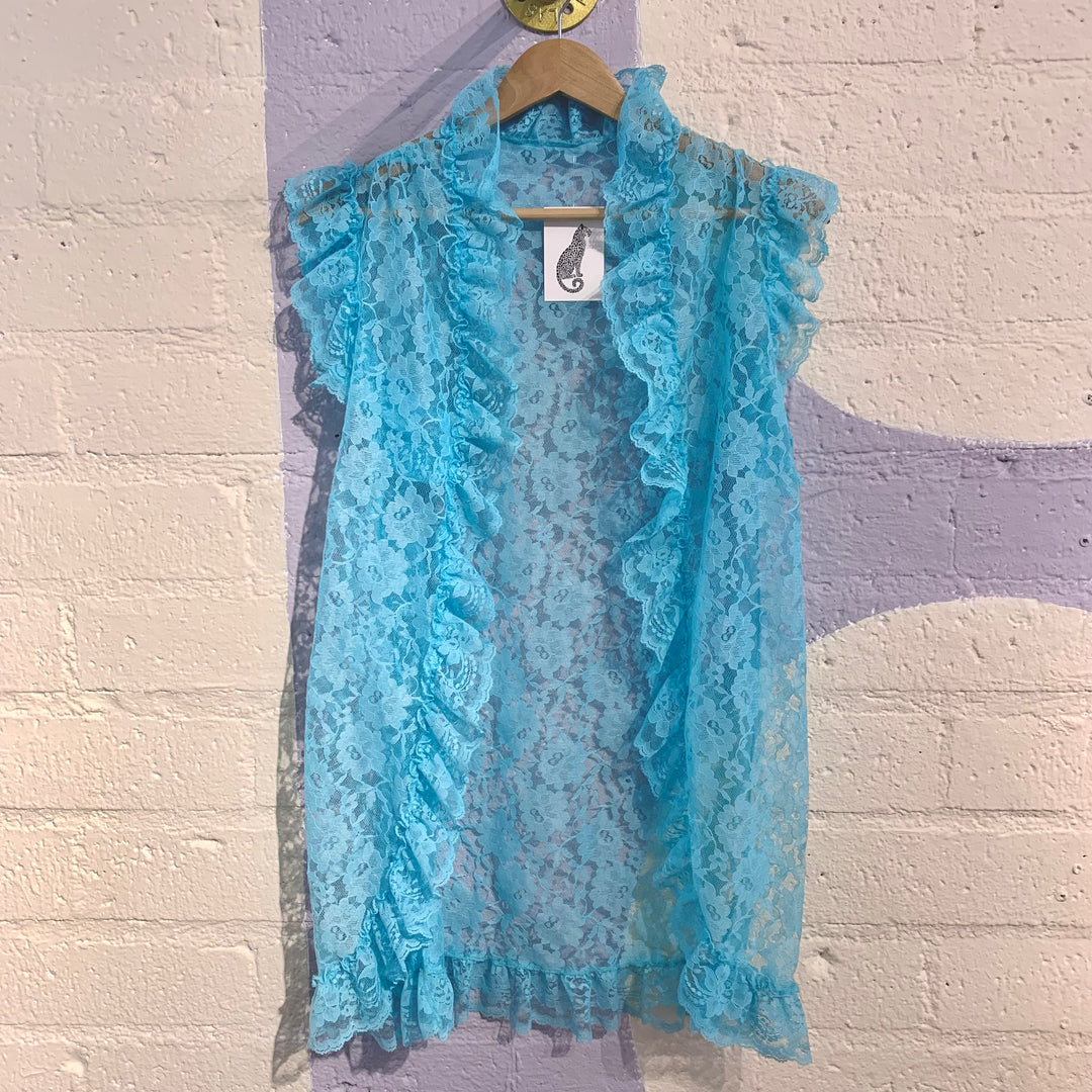 Vintage Baby Blue Lace Ruffle Cardigan