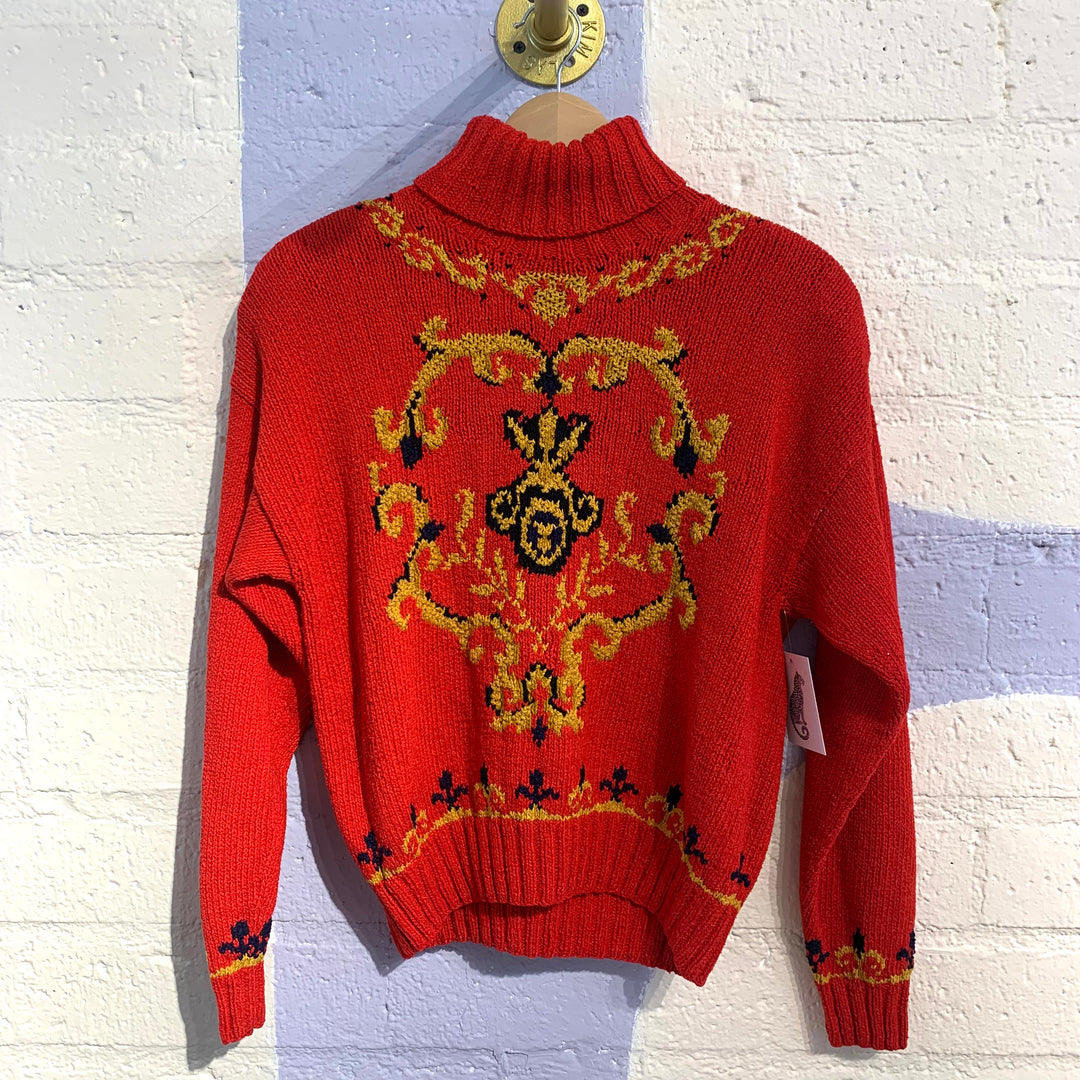 Vintage Red & Gold Ornate Regency Knit Sweater