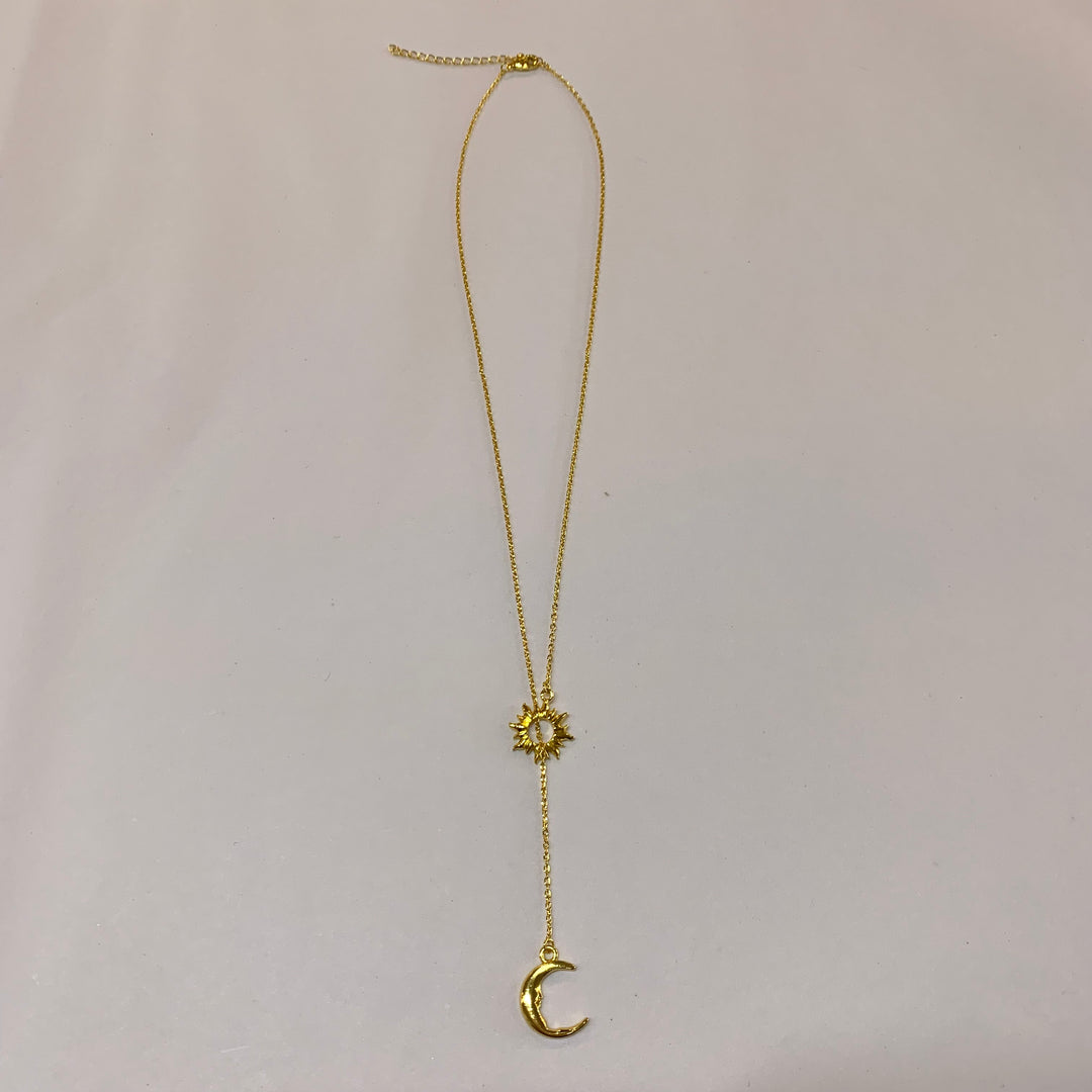 Sun & Moon Lariat Necklace - 18K Gold Plated