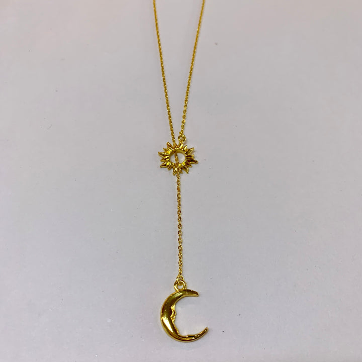 Sun & Moon Lariat Necklace - 18K Gold Plated