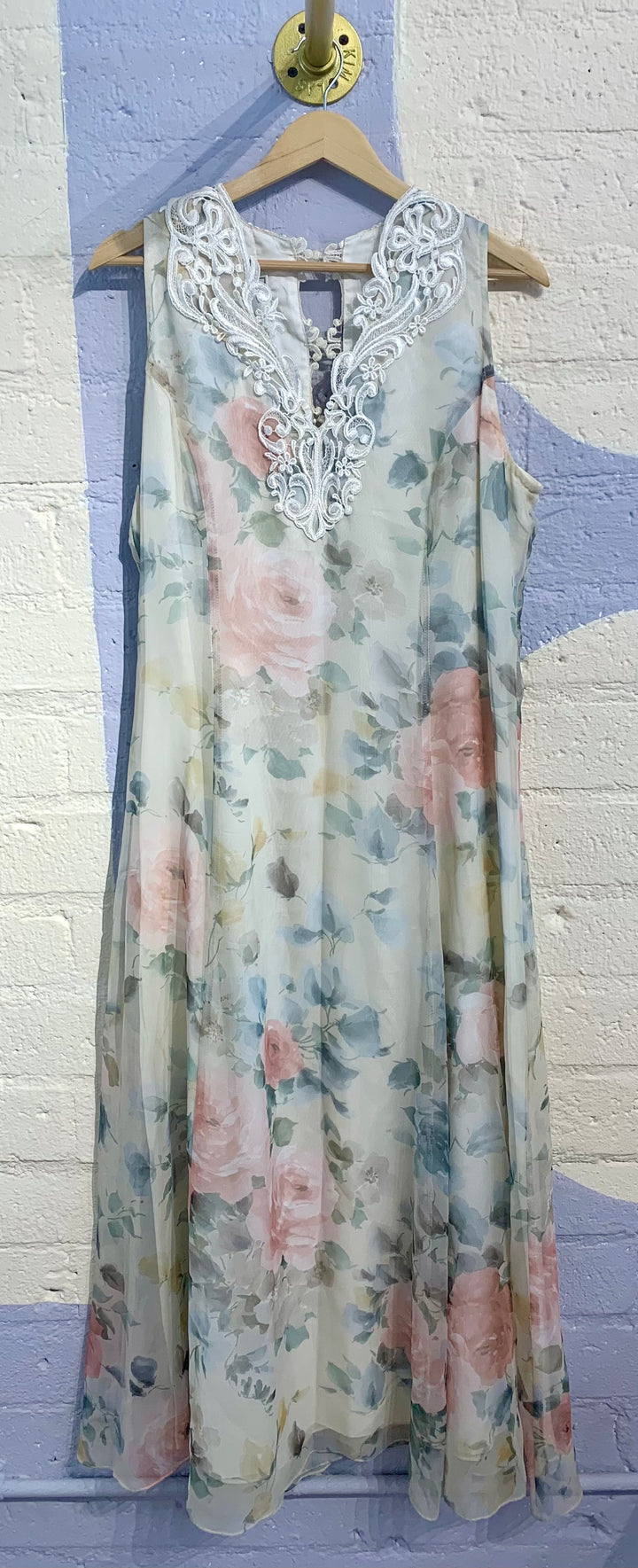 Vintage Sheer Floral Print Maxi Dress