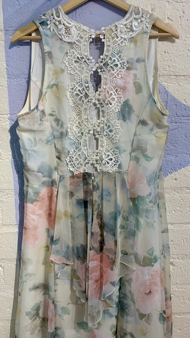 Vintage Sheer Floral Print Maxi Dress