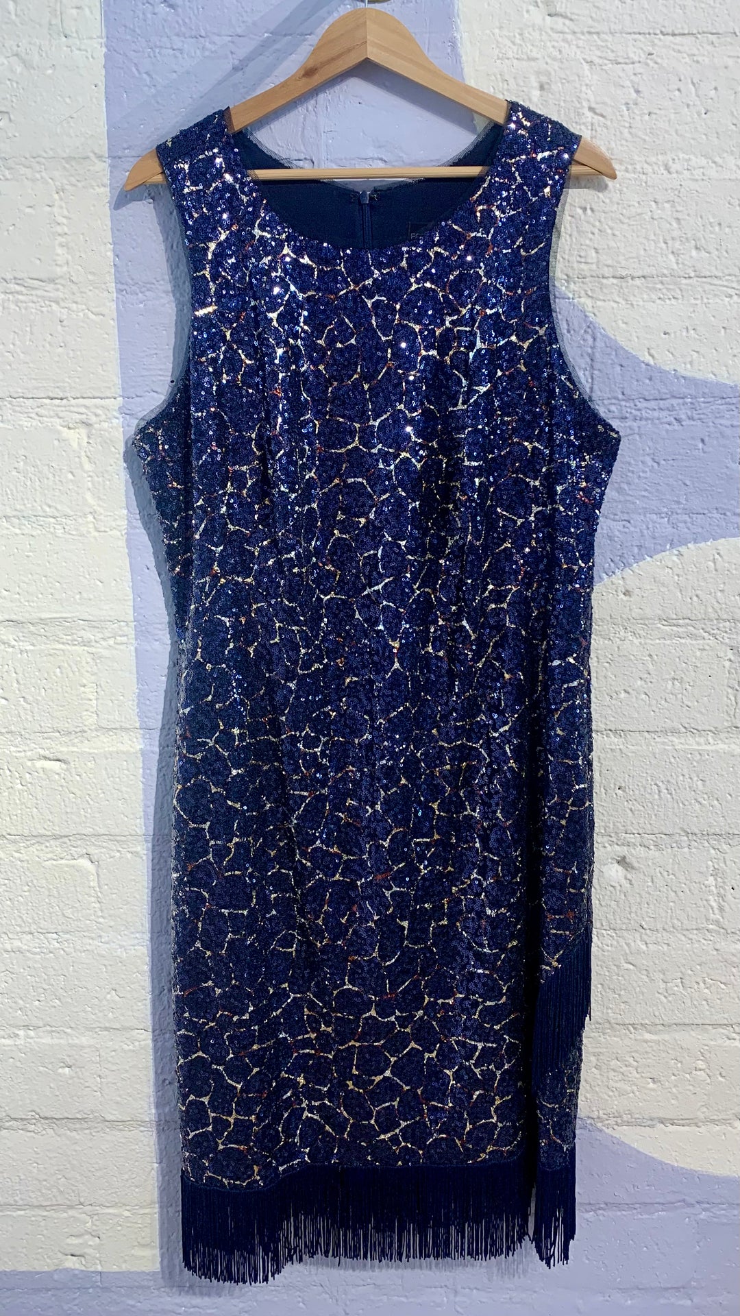 Vintage Navy Blue Sequin Fringe Dress