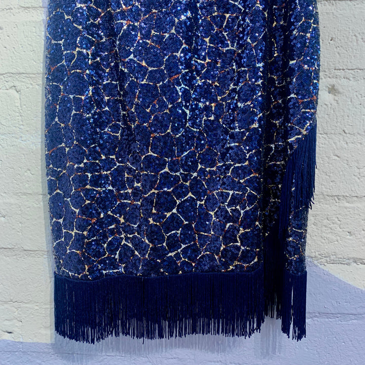 Vintage Navy Blue Sequin Fringe Dress