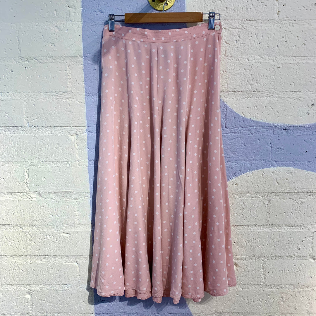 Vintage Pink Polka Dot Midi Skirt