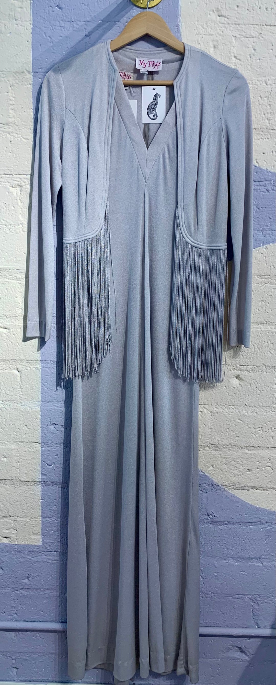 Vintage Silver Fringe Dress Two-Piece Set