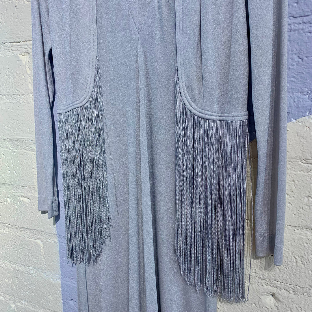 Vintage Silver Fringe Dress Two-Piece Set