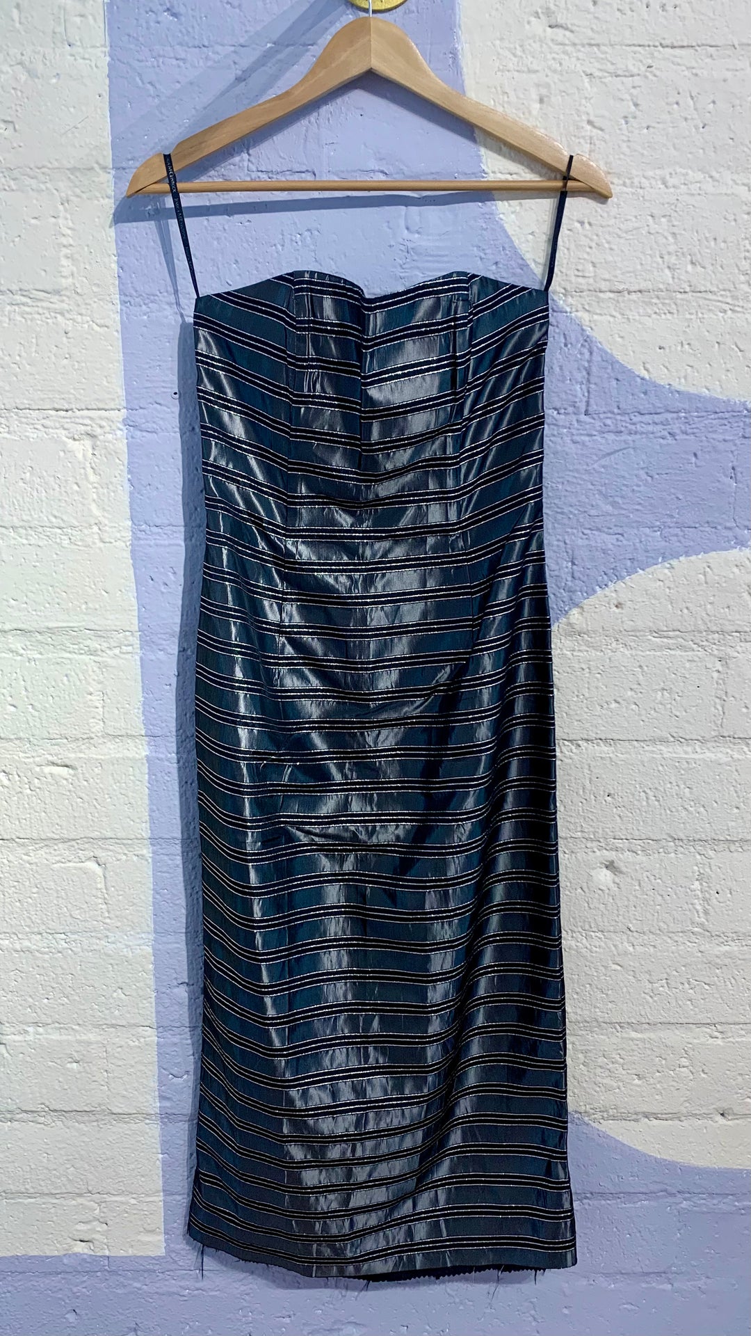 Vintage Striped Strapless Midi Dress