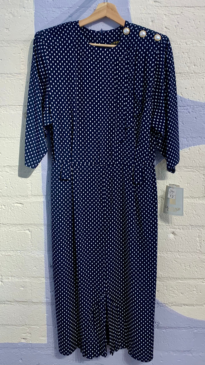 Vintage Navy Blue Polka Dot Dress