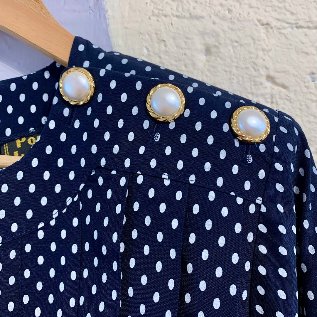 Vintage Navy Blue Polka Dot Dress