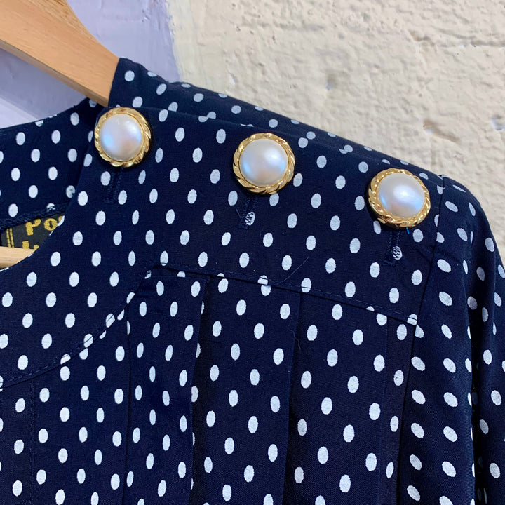 Vintage Navy Blue Polka Dot Dress