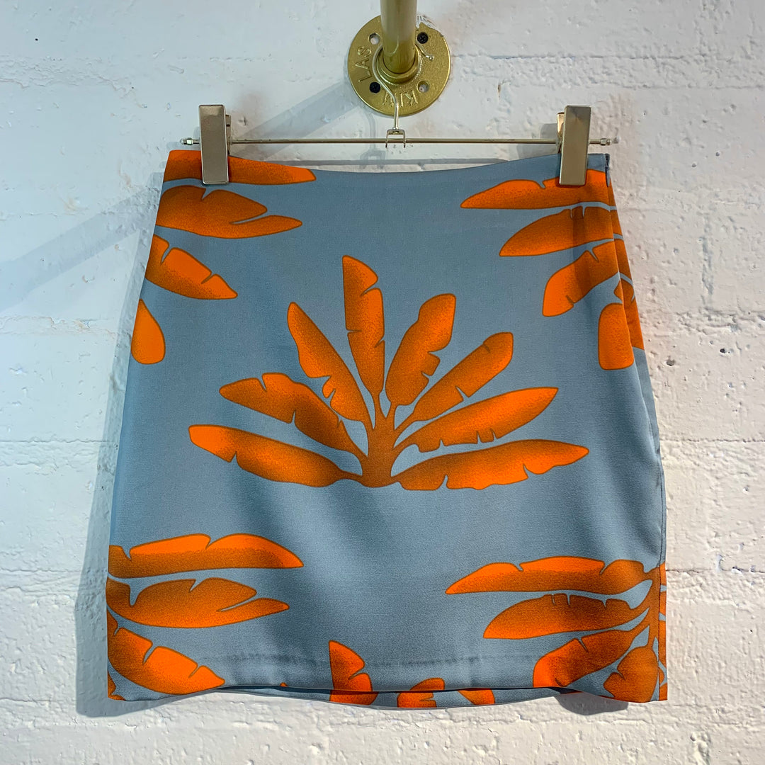 Orange Pattern Grey Satin Mini Skirt