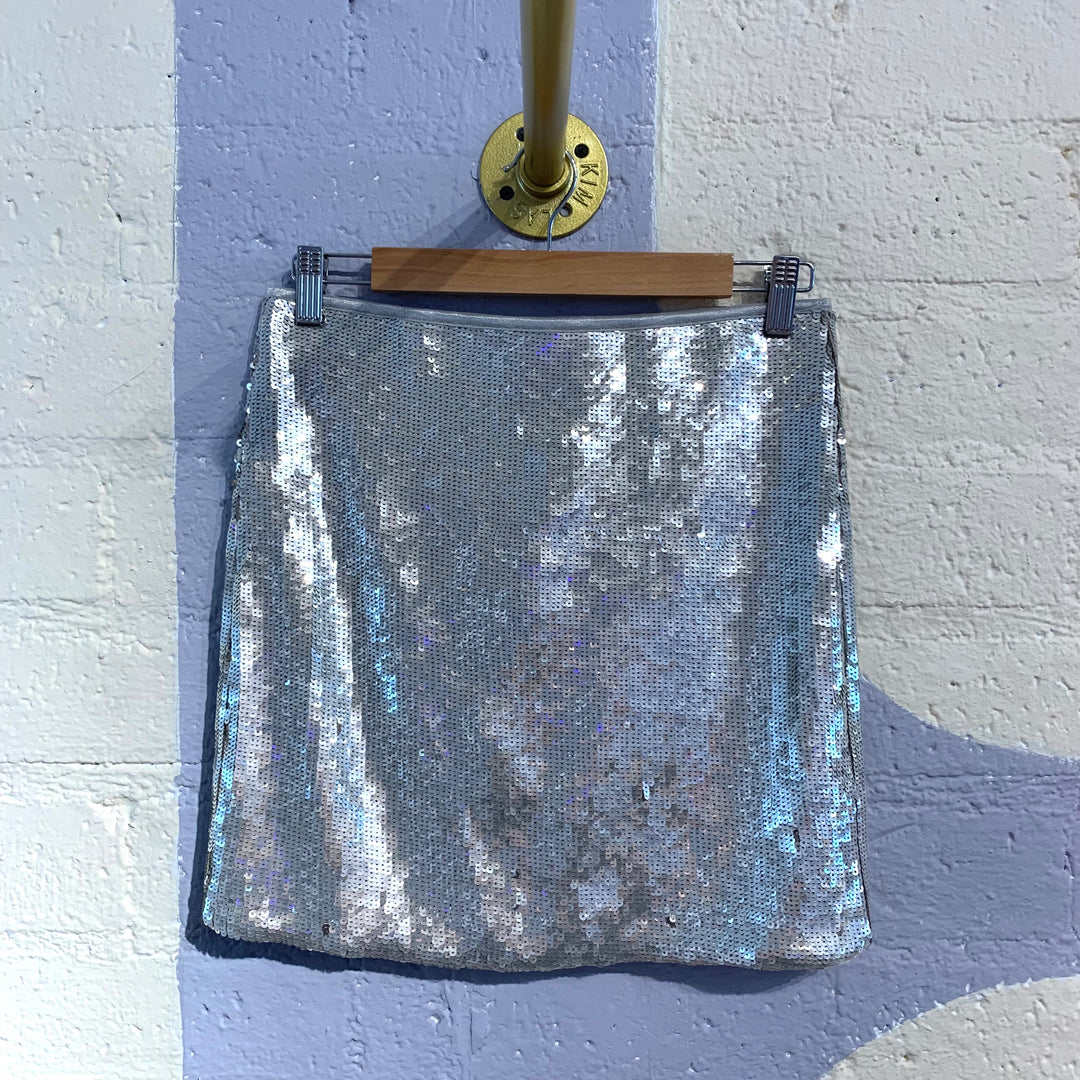 Silver Sequin Mini Skirt