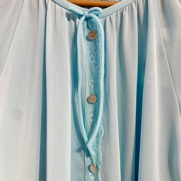 Vintage Blue Lace Trim Pajama Blouse