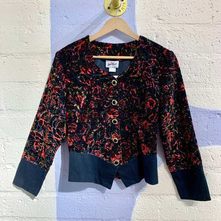Vintage Floral Velvet Cropped Jacket