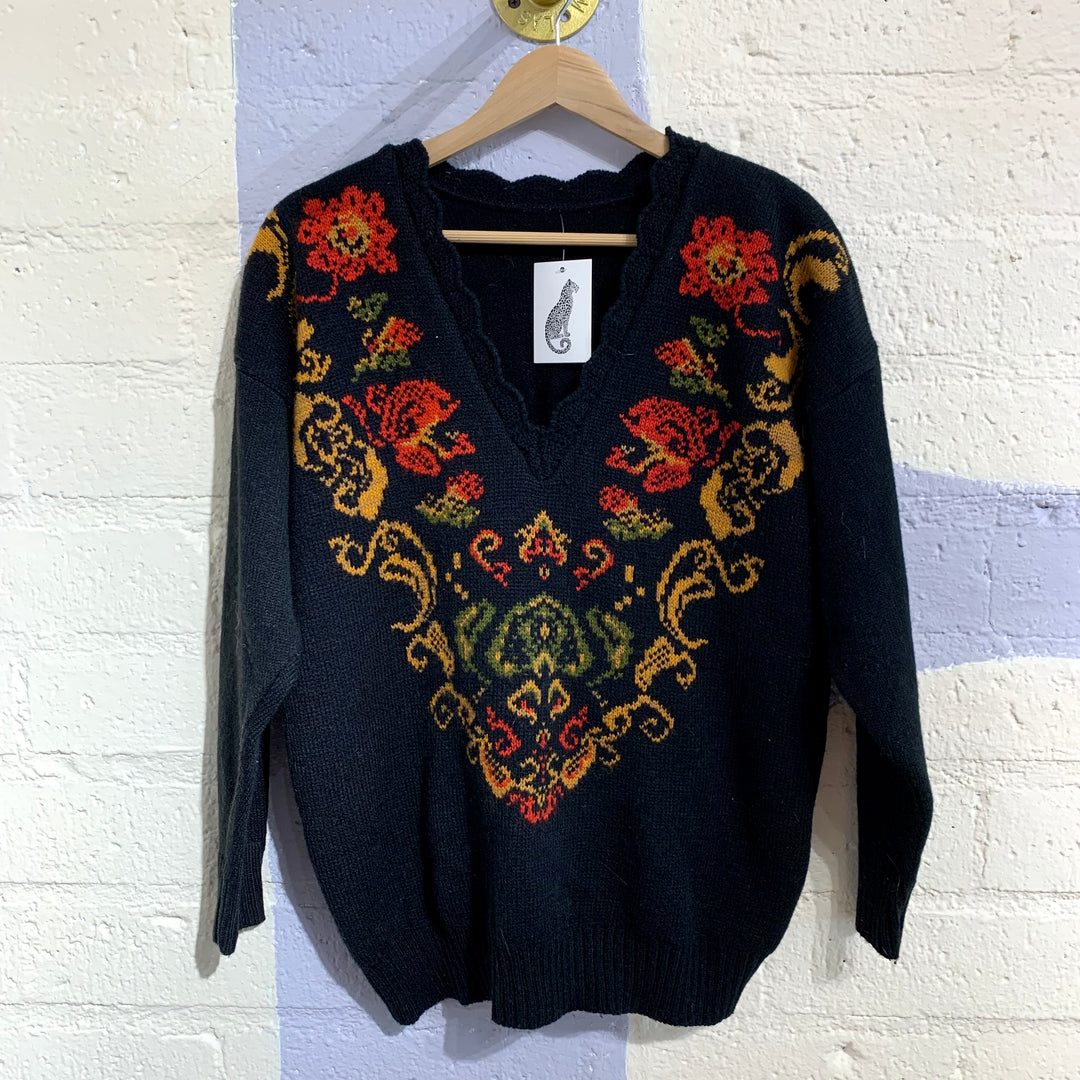 Vintage Floral Baroque Knit Sweater