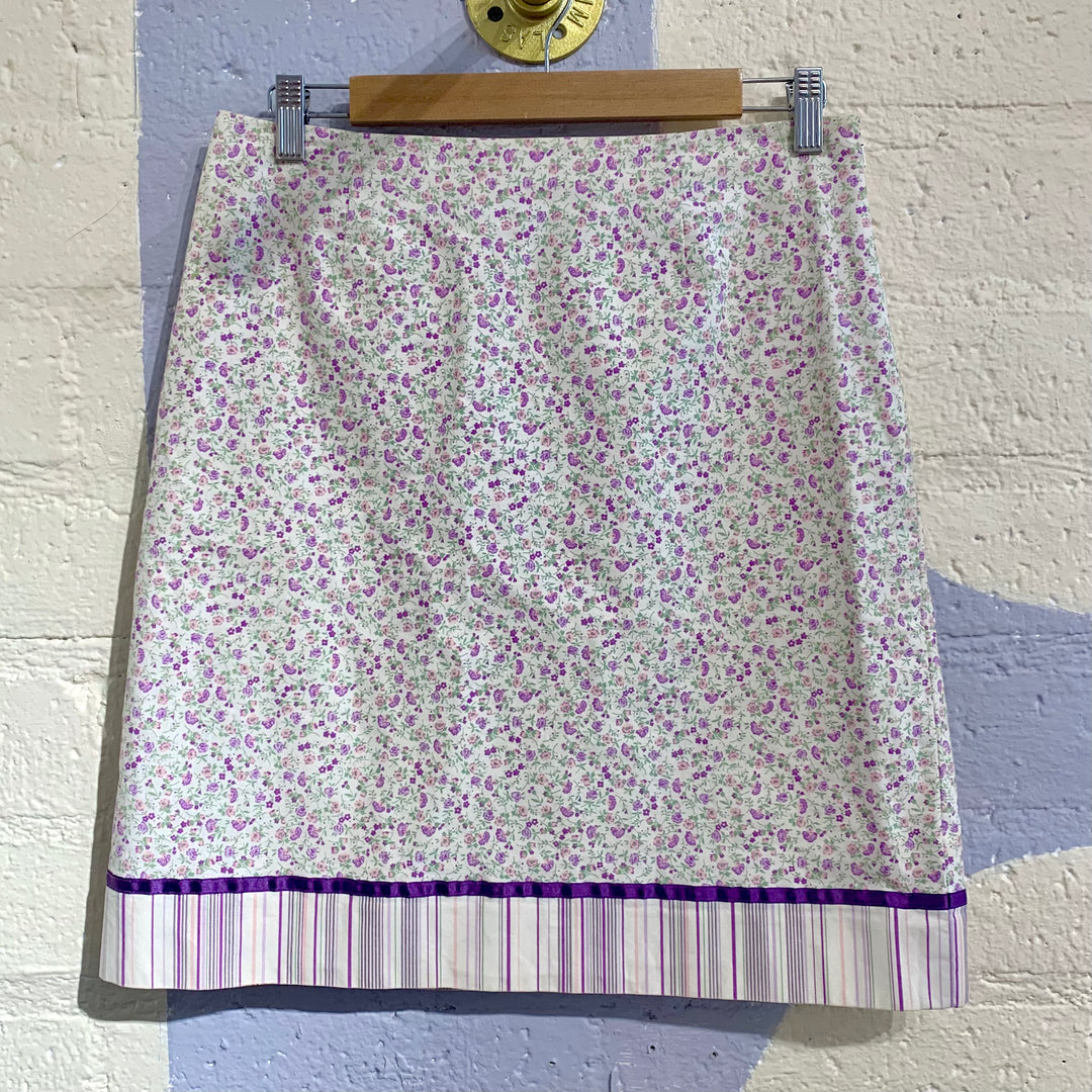 Vintage Purple Floral & Stripe Skirt
