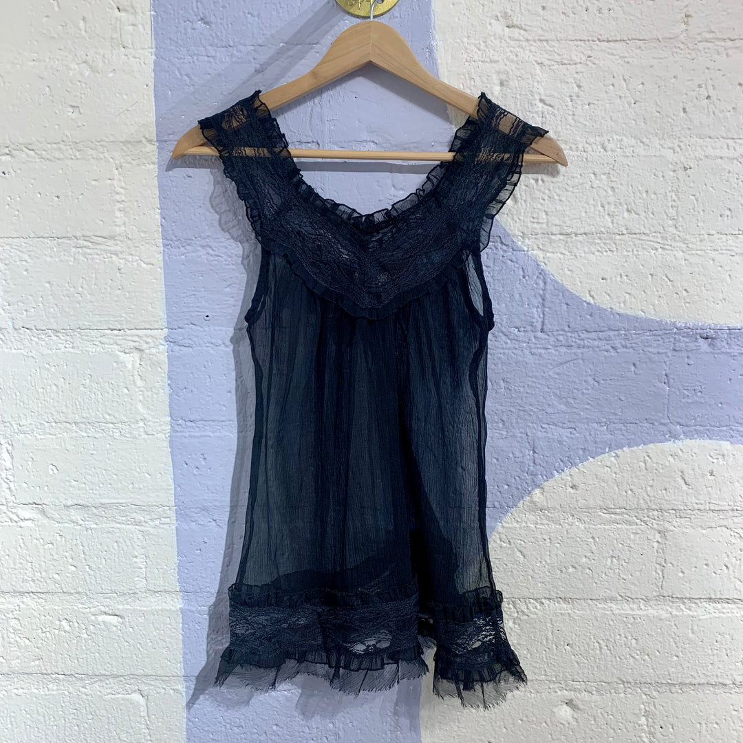 Vintage Sheer Black Babydoll Top