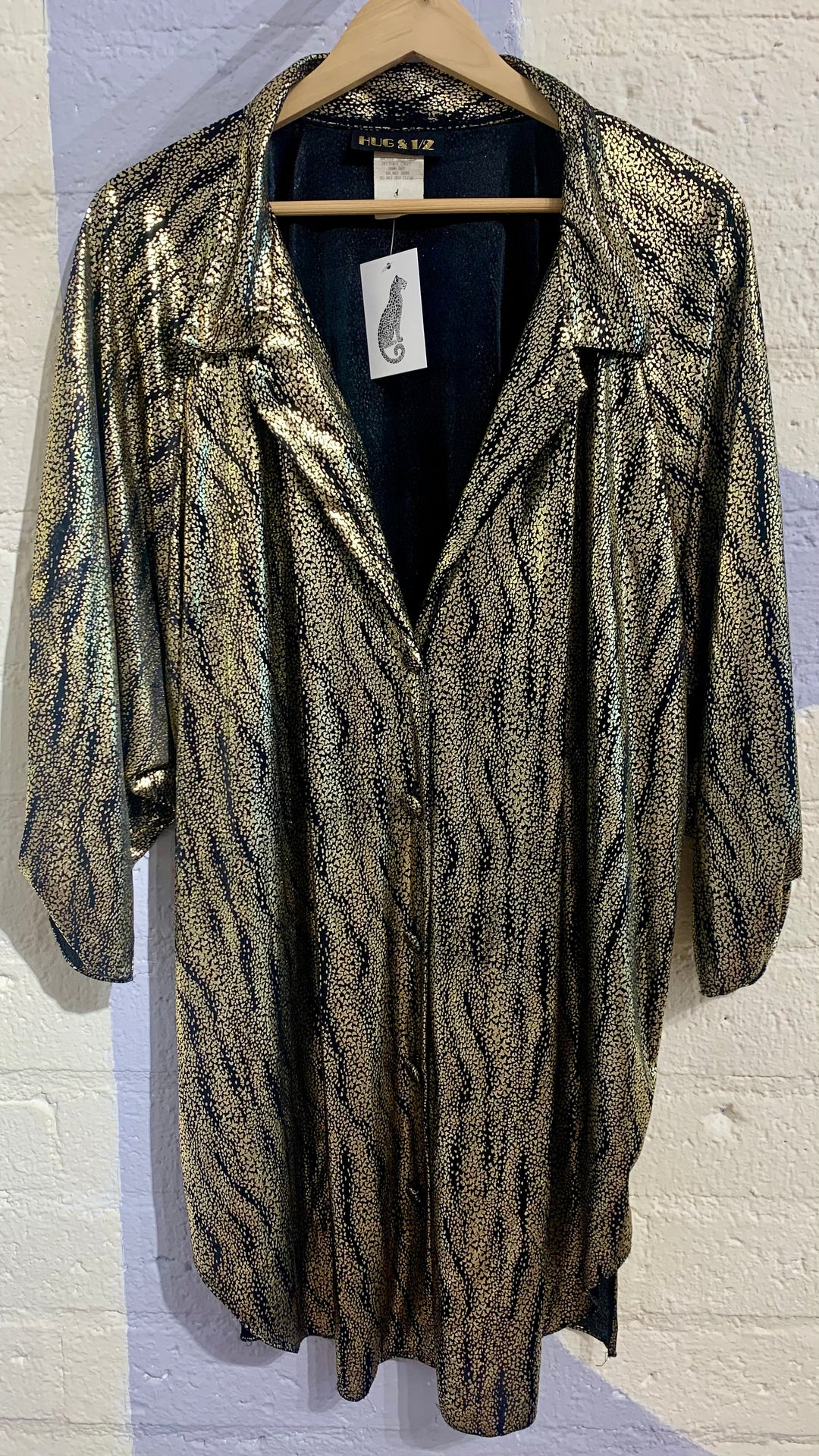 Vintage Gold Metallic Patterned Blouse