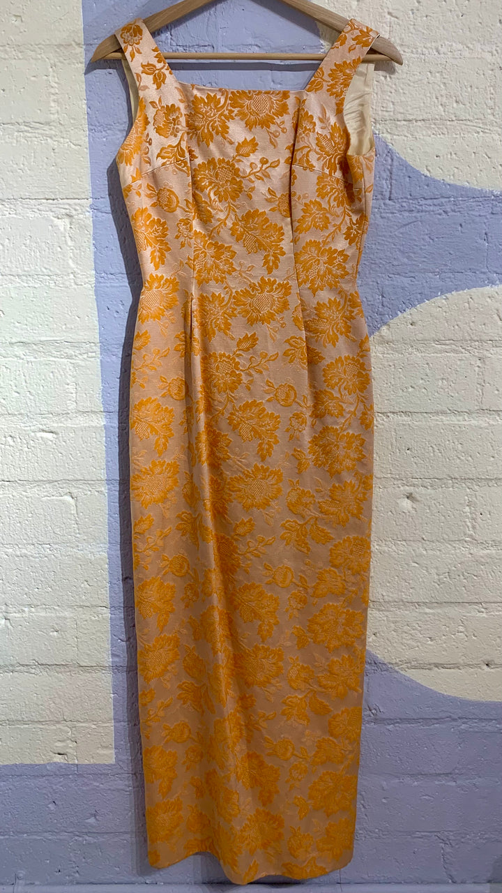 Vintage Orange Brocade Dress & Coat Set