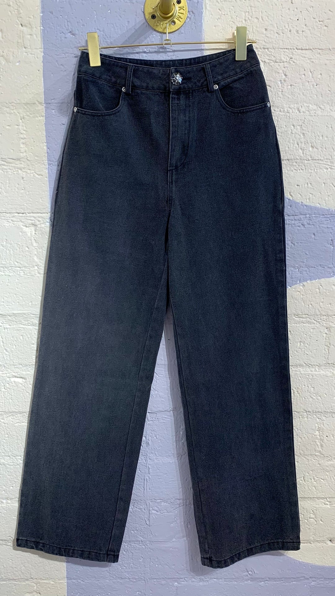Crystal Button Wide Leg Jeans