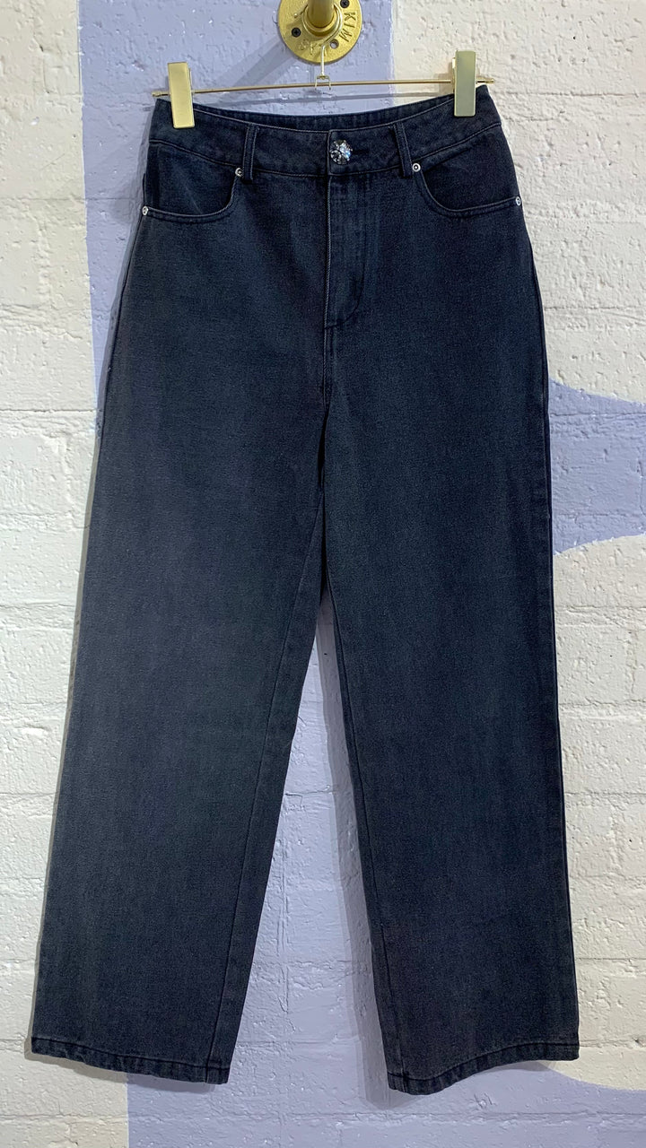 Crystal Button Wide Leg Jeans