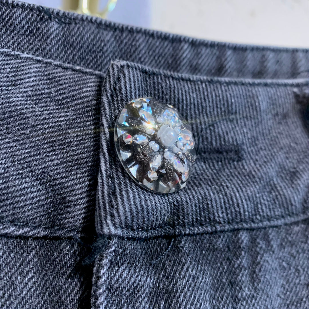 Crystal Button Wide Leg Jeans