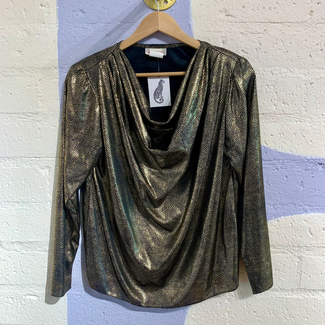 Vintage Gold Metallic Cowl Neck Top