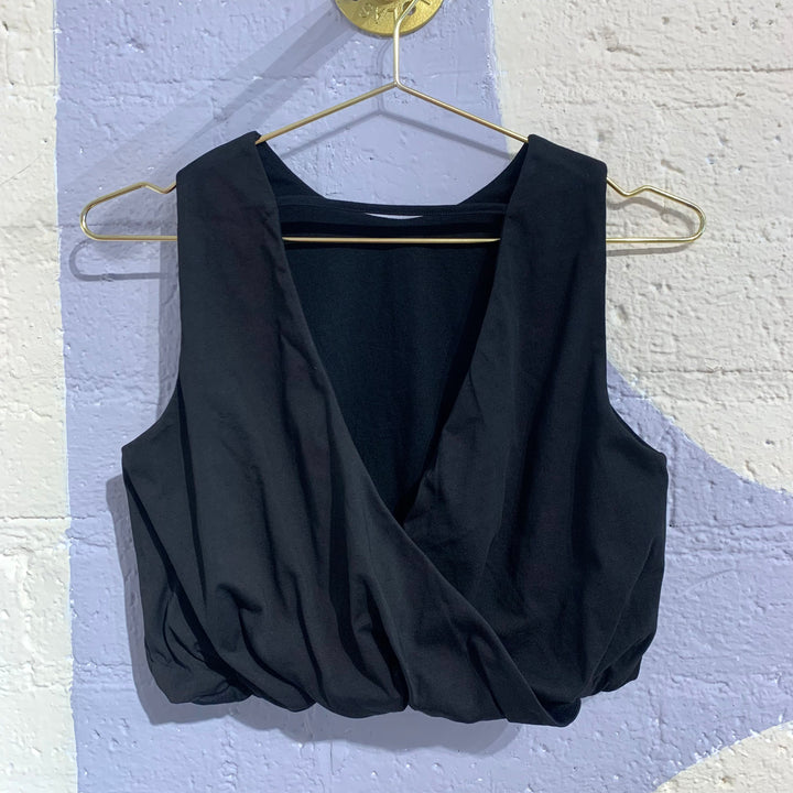 Black Cropped Bubble Tank Top