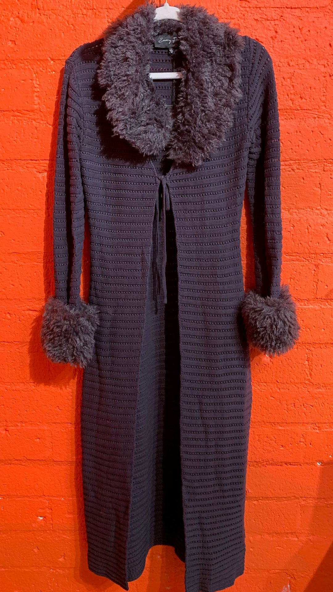 Grey Fur Collar Maxi Cardigan