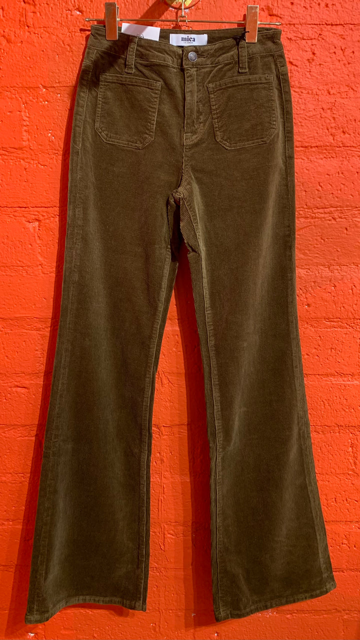 Olive Corduroy High Rise Flare Pants