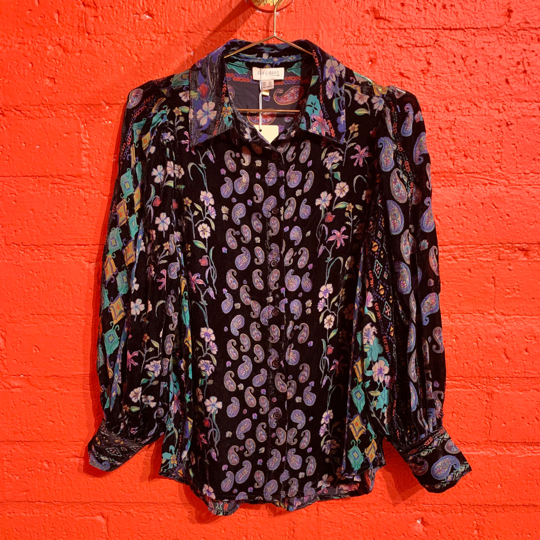 Black Velvet Floral & Paisley Blouse
