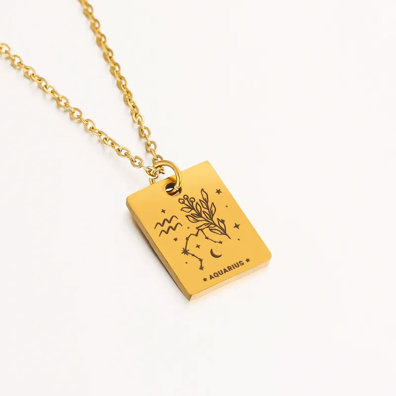 Birth Flower Zodiac Necklace - Aquarius