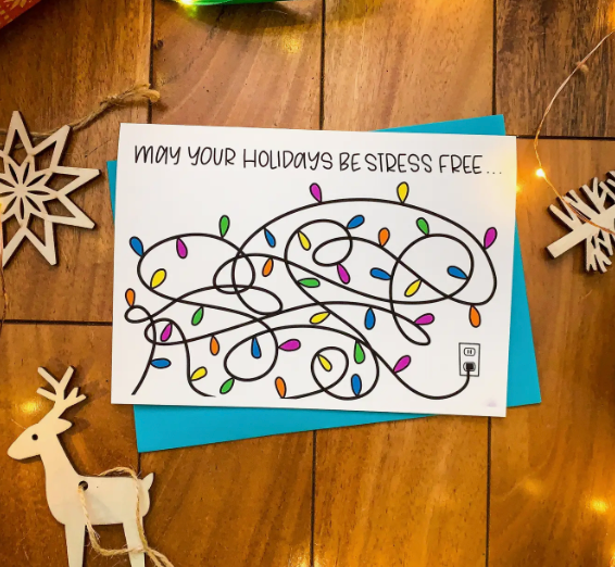 Stone Donut Design- Stress Free Holidays Tangled Lights Funny Card