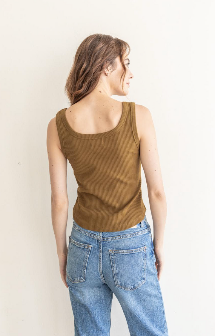 Things Between Scooped Neck Ribbed Tank- Olive