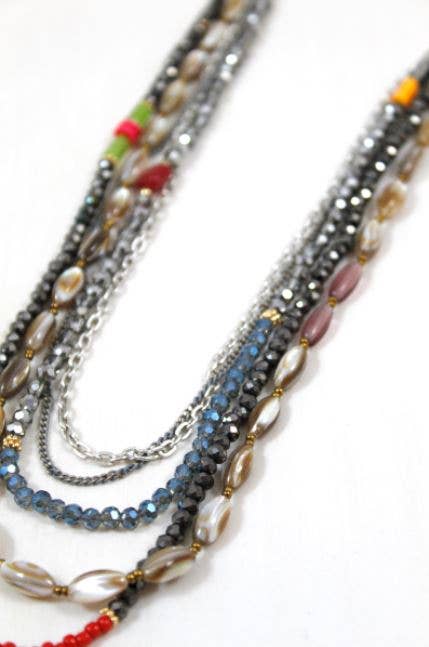Short Stone & Crystal Layered Necklace