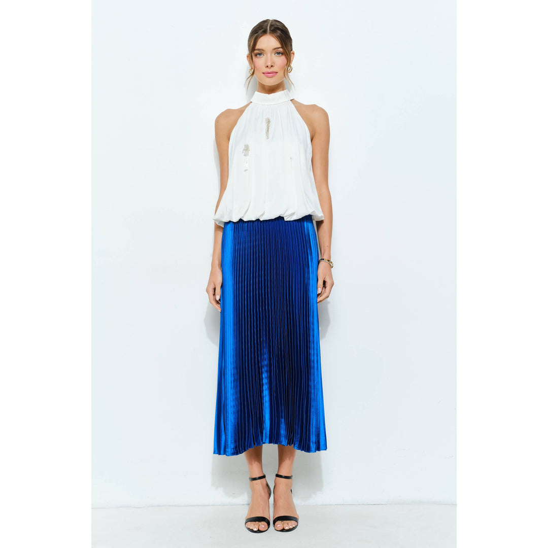 High Waist Satin Pleated Long Skirt