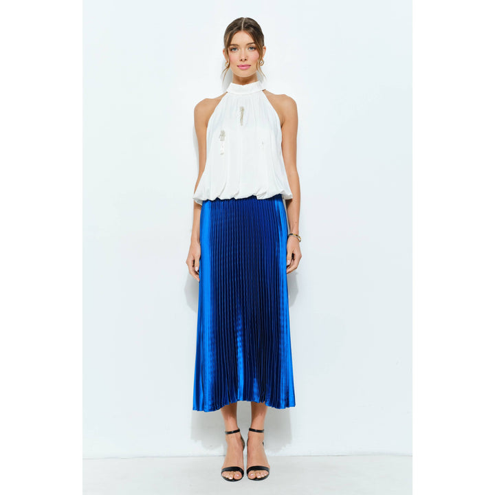 High Waist Satin Pleated Long Skirt