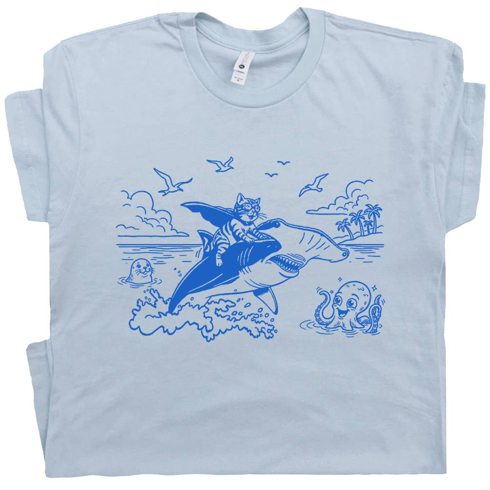 Cat Riding Shark T-Shirt