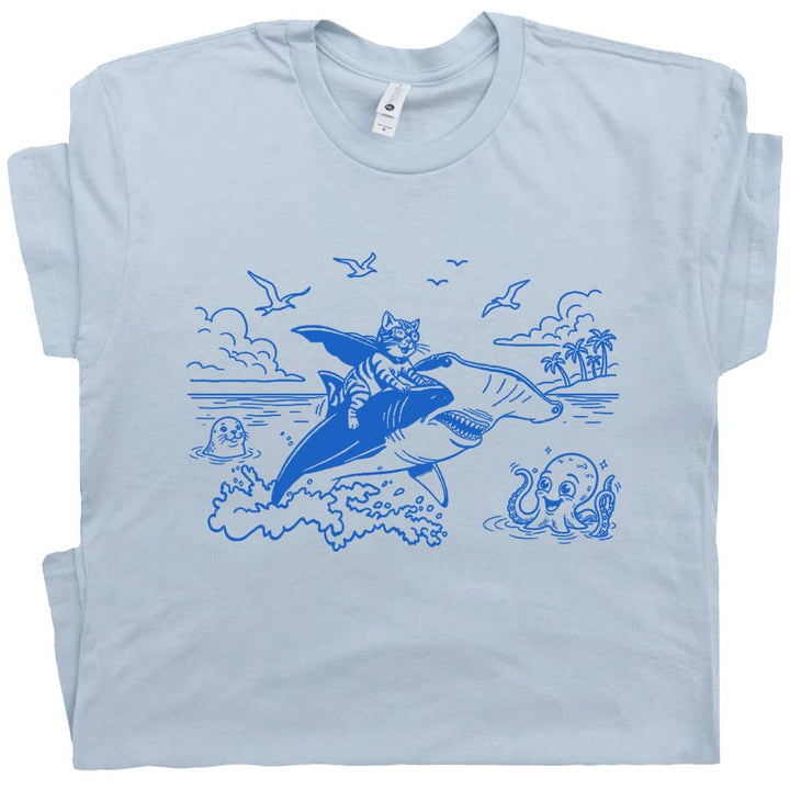 Cat Riding Shark T-Shirt